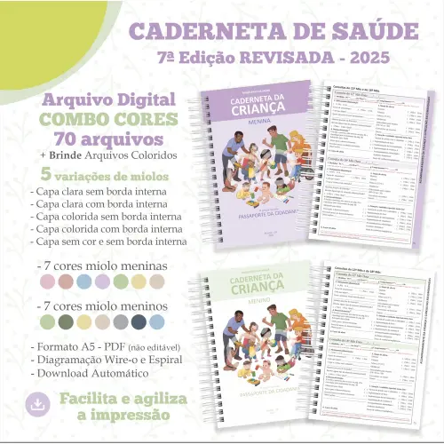 Kit Digital CADERNETA REVISADA 7 COMBO CLEAN 70 CORES CLEAN