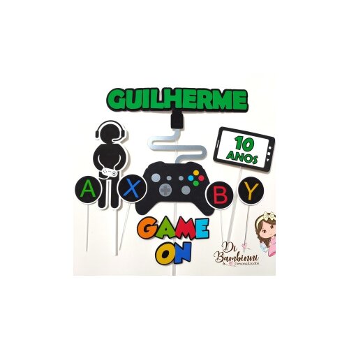 Topo de Bolo Gamer - Vídeo Game 12 Kits Digitais para Imprimir