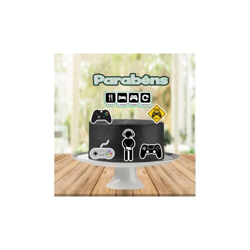 Topo de Bolo Gamer - Vídeo Game 47 Kits Digitais para Imprimir