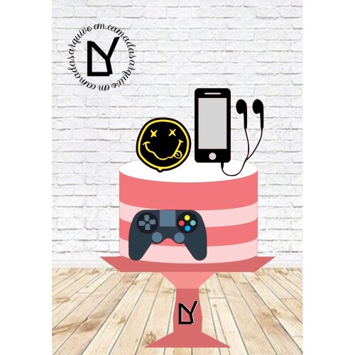 Topo de Bolo Gamer - Vídeo Game 53 Kits Digitais para Imprimir