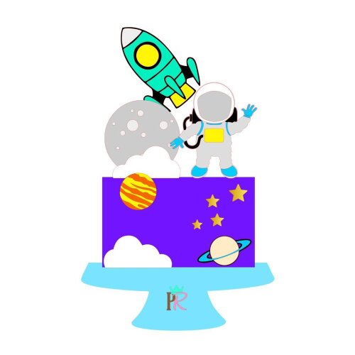 Topo de bolo 16 - Astronautas a