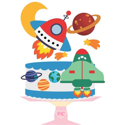 Topo de bolo 26 - Astronautas a