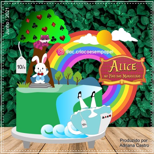 Topo de bolo 22 - Alice no Pais das Maravilhas a