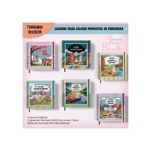 Arquivo Digital Caderno Para Colorir Momentos de Primavera - 18x18cm