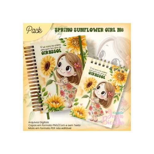 Arquivo Digital Caderno Pautado A5+Bloquinho A6 Spring Sunflower Girl N8