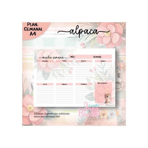 Arquivo Digital Planejamento Semanal A4 Alpaca