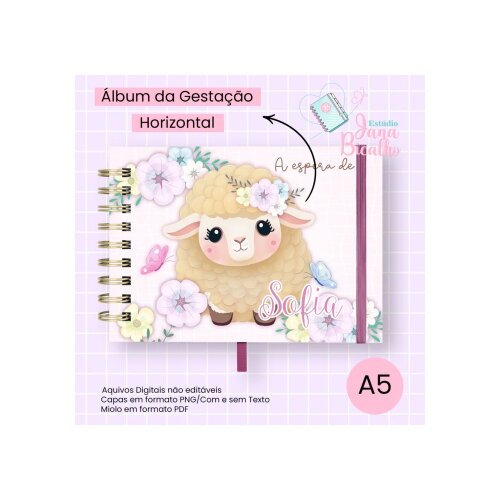Arquivo Digital Álbum de Gestação Horizontal A5 Ovelhinha