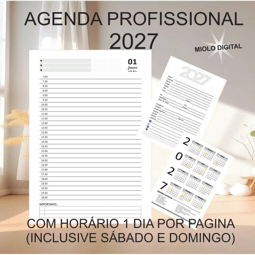 Miolo Agenda Profissional 2027 Datado com e sem Horário