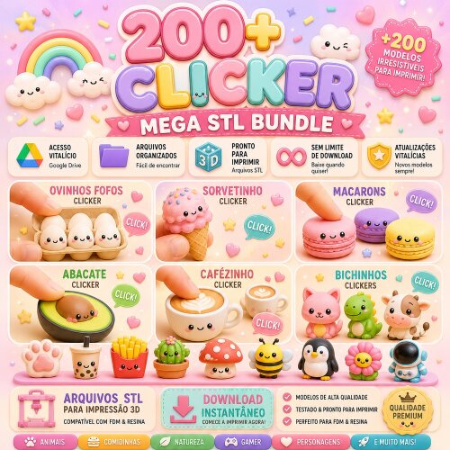 Pack stl 200 + clickers -  Modelos 3D de animais, comidas e brinquedos antiestresse