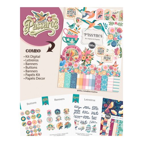 Pássaros - Combo Ilustrações e Papéis