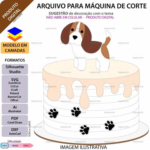 Kit Digital Topo de bolo Doguinho Beagle