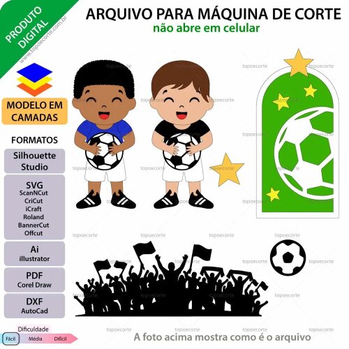 Kit Digital Topo de bolo Futebol Menino Segurando Bola