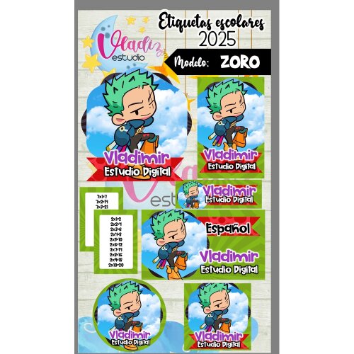 Kit Digital Etiqueta Escolar ZORO EGGHEAD