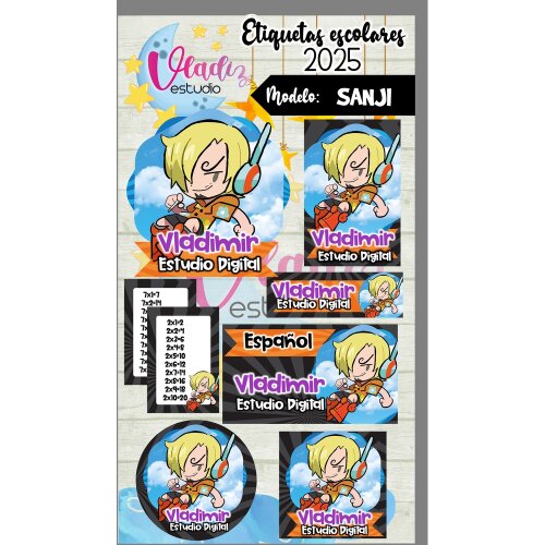 Kit Digital Etiqueta Escolar SANJI EGGHEAD