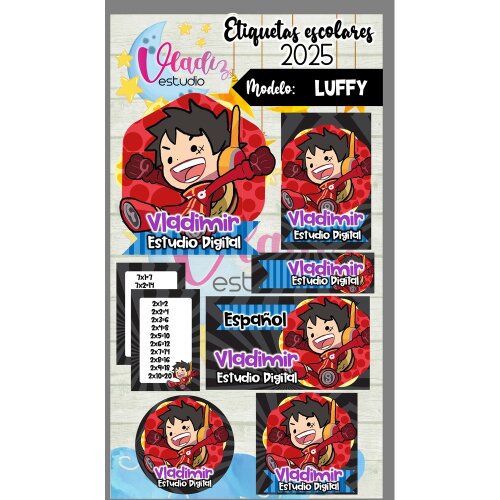 Kit Digital Etiqueta Escolar LUFFY EGGHEAD