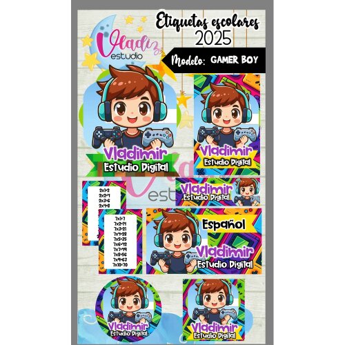 Kit Digital Etiqueta Escolar GAMER BOY