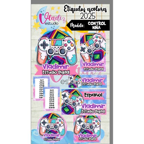 Kit Digital Etiqueta Escolar Video game menina