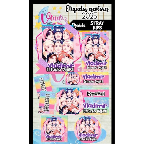 Kit Digital Etiqueta Escolar STRAY KIDS