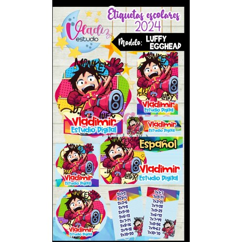 Kit Digital Etiqueta Escolar MONKEY D. LUFFY EGGHEAD
