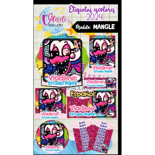 Kit Digital Etiqueta Escolar MANGLE animatronics