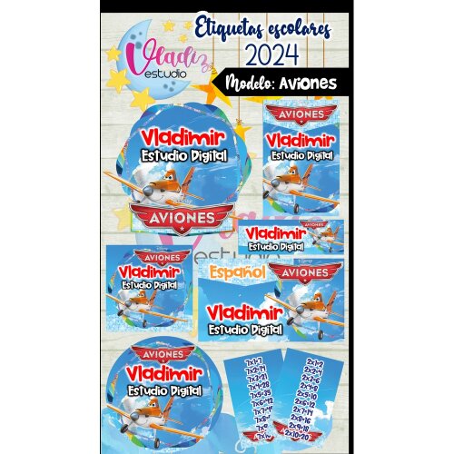 Kit Digital Etiqueta Escolar Aviões