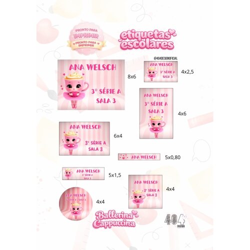 Kit Digital Etiqueta escolar ballerina cappucina