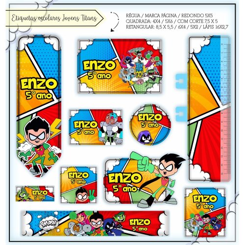 Kit Digital Etiqueta escolar para imprimir Jovens Titans EE V2