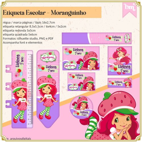 Kit Digital Etiqueta escolar para imprimir Moranguinho V4