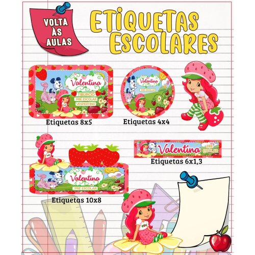 Kit Digital Etiqueta escolar para imprimir Moranguinho V7