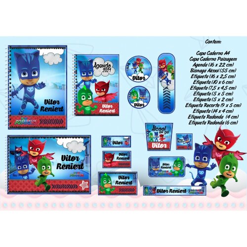 Kit Digital Etiqueta escolar para imprimir Pj Mask V1 EE