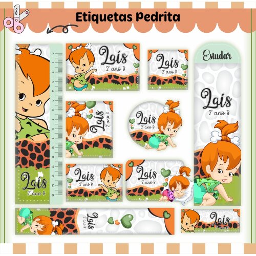 Kit Digital Etiqueta escolar para imprimir Os Flintstone - Pedrita V1 EE