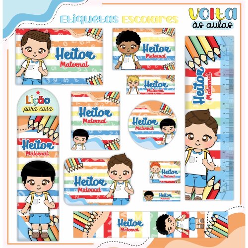 Kit Digital Etiqueta escolar para imprimir Menino V4 EE