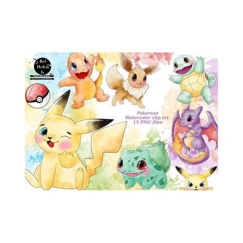 Kit Digital  pokemon watercolor aquerela, png, clipart, fundo transparente 23