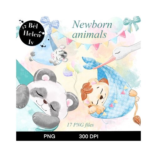 Kit Digital animais watercolor aquerela, png, clipart, fundo transparente 235