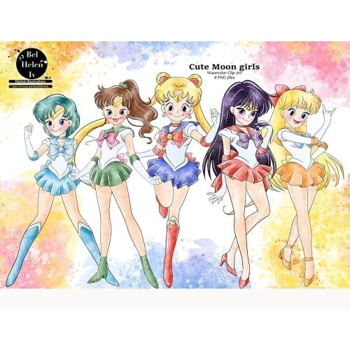 Kit Digital cute moon girls watercolor aquerela, png, clipart, fundo transparente 23