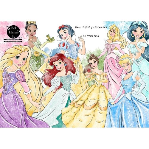 Kit Digital cute princesas watercolor aquerela, png, clipart, fundo transparente 24