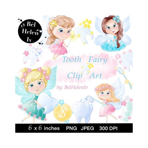 Kit Digital fada do dente cute watercolor aquerela, png, clipart, fundo transparente 23