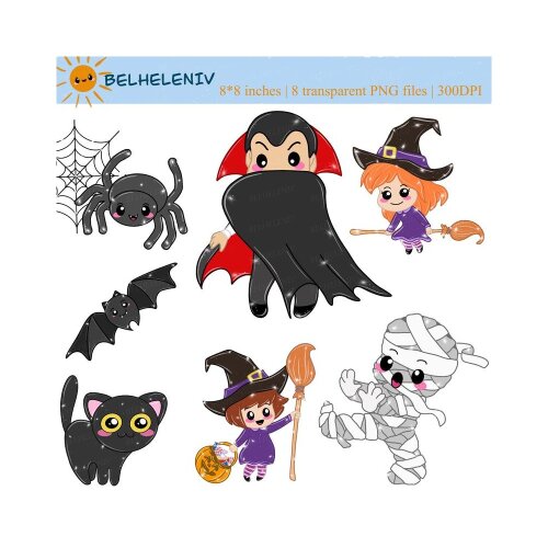 Kit Digital Halloween PNG  Cliparts Halloween Cute  Elementos Halloween Aquarela  Arquivos Digitais PNG
