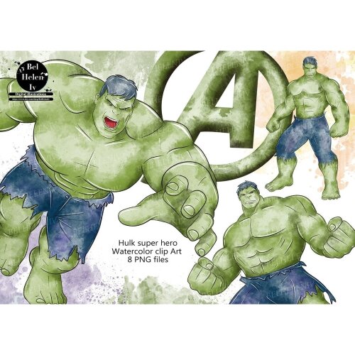 Kit Digital Hulk PNG  Hulk Marvel Clipart  Super Herói Aquarela  Arquivos Digitais