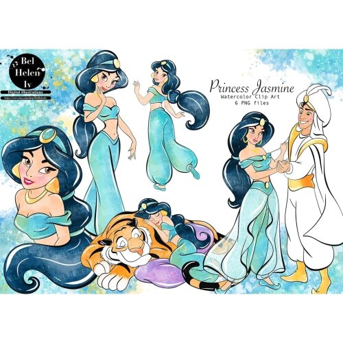 Kit Digital Jasmine PNG  Princesa Jasmine Clipart  Aladdin Aquarela  Arquivos Digitais