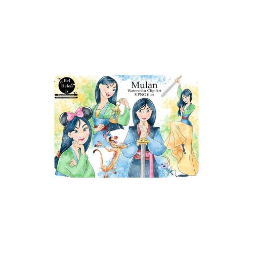 Kit Digital Mulan PNG  Princesa Mulan Clipart  Mushu Aquarela  Arquivos Digitais