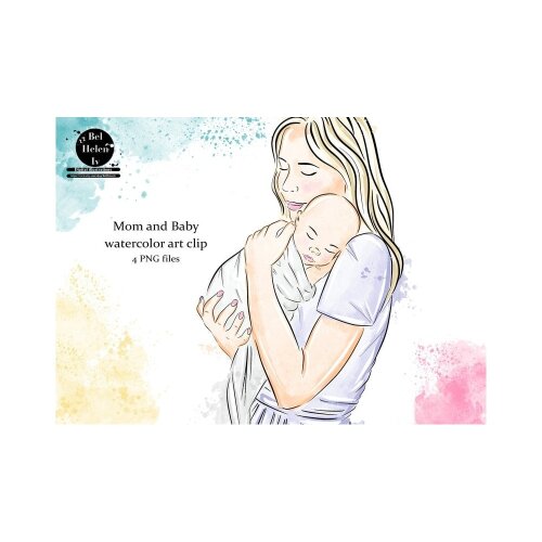 Kit Digital Mãe e Bebê PNG  Mom and Baby Clipart  Maternidade Aquarela  Arquivos Digitais