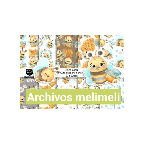 Kit Digital Papel Digital Abelhas  Cute Bees Digital Paper  Papéis Digitais Mel e Abelhas