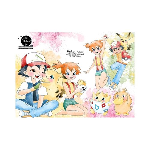 Kit Digital Pokémon PNG  Pokemon Clipart Aquarela  Pikachu, Ash e Misty  Arquivos Digitais PNG