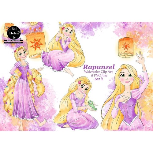 Kit Digital Rapunzel PNG  Clipart Rapunzel Aquarela  Elementos Princesa  Arquivos Digitais