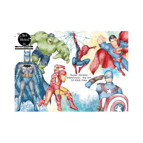 Kit Digital Super Heróis PNG  Batman, Hulk, Homem-Aranha, Superman, Homem de Ferro  Clipart Aquarela  Arquivos Digitais