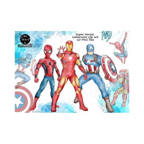 Kit Digital Super Heróis PNG  Homem de Ferro, Homem-Aranha e Capitão América  Clipart Marvel  Arquivos Digitais