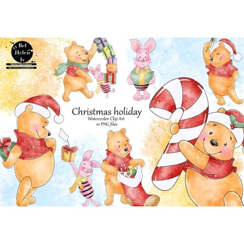 Kit Digital Ursinho Pooh Natal PNG  Winnie the Pooh Christmas Clipart  Arquivos Digitais