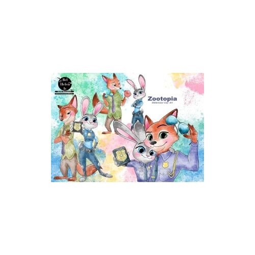 Kit Digital zootopia cute watercolor aquerela, png, clipart, fundo transparente 23
