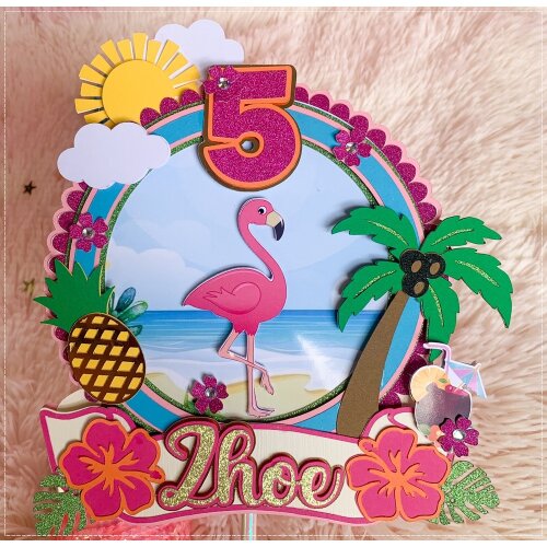 Topo de Bolo Flamingo 19
